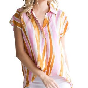 Jodifl Smudged Stripe V Neck Blouse Sz Small